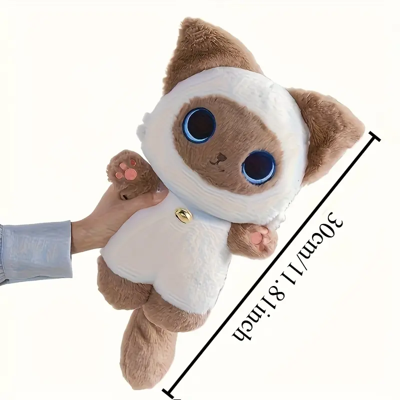 Cartoon Siamese Cat Plush Toy - Filled with soft polyester fiber material, with a bell, suitable for interactive play