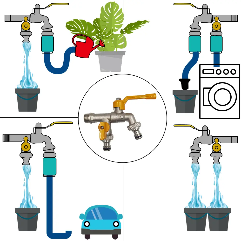 Faucet Adapter 1/2'' IBC Water Tank Connector Replacement 2-Way 1-Way Garden Hose Irrigation Metal Tap Joint Fitting Ball Valve