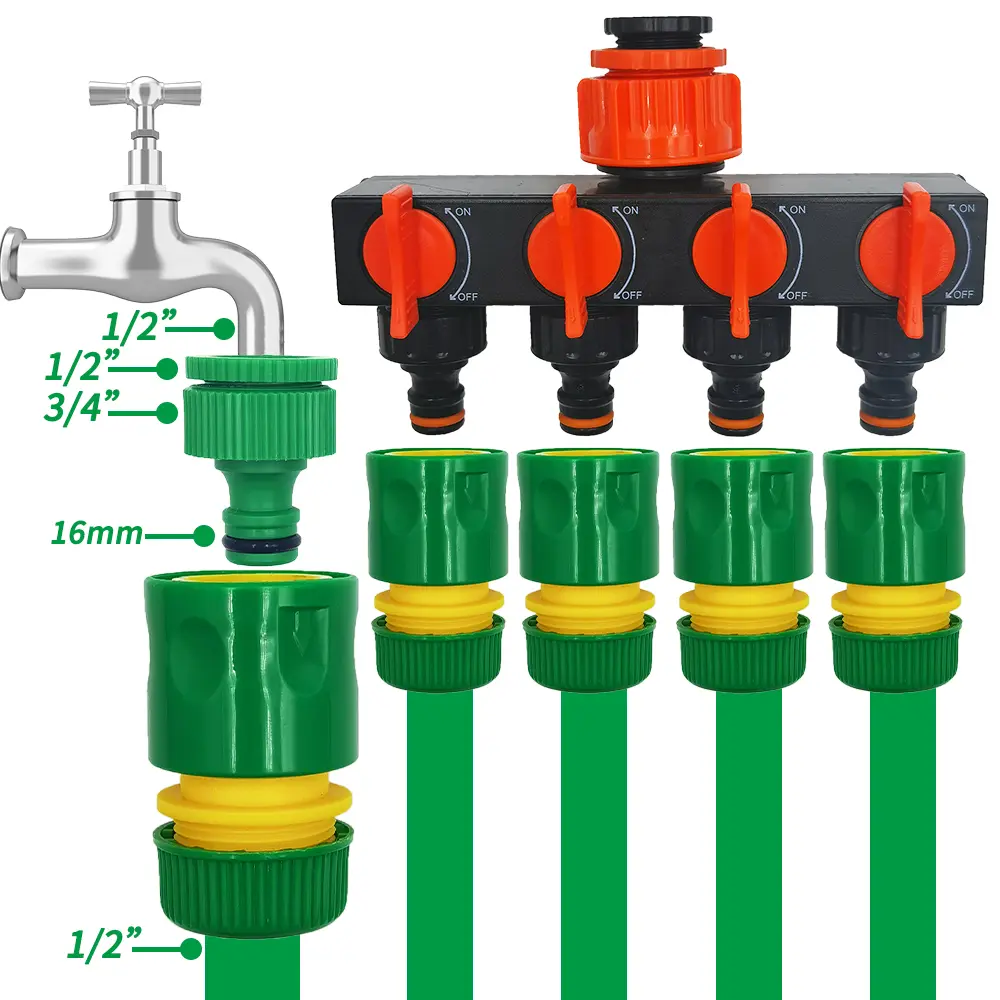 Oasis 1/2inch Hose Garden Tap Water Hose Pipe 16mm Quick Connector Fitting w/ 1/2''&3/4'' Adapter Repair Watering Greenhouse