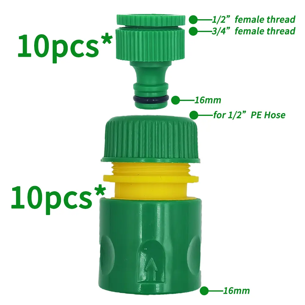 Oasis 1/2inch Hose Garden Tap Water Hose Pipe 16mm Quick Connector Fitting w/ 1/2''&3/4'' Adapter Repair Watering Greenhouse
