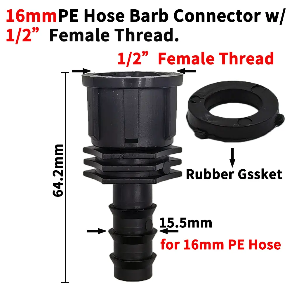 Oasis 4PCS 1/2" 3/4" Threaded 16 20 25MM PE Hose Barb Tee Connector Adapter Tubing Joints Garden Drip Irrigation Coupling Repair