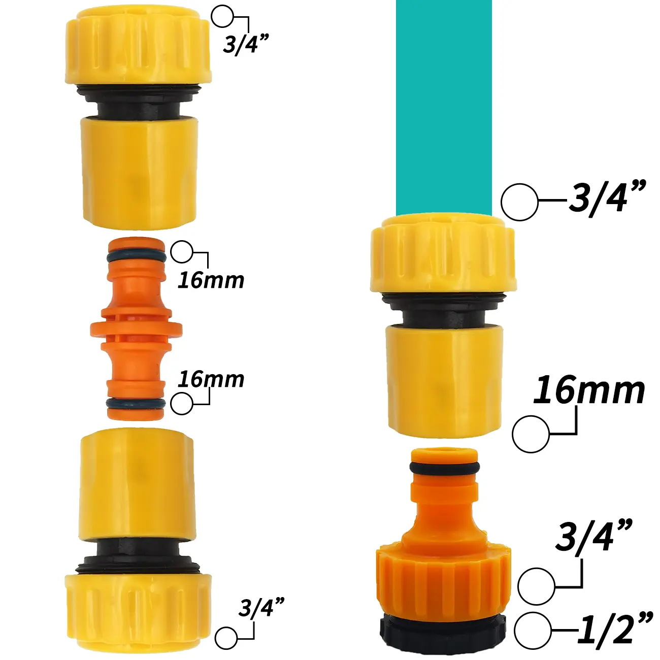 6PCS 3/4 1/2 inch Garden Hose Pipe Repair Connector Fitting Tubing Quick Connection for Drip Irrigation Watering Greenhouse