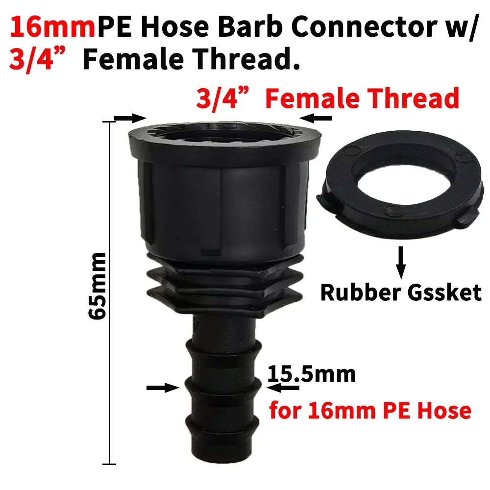 Oasis 4PCS 1/2" 3/4" Threaded 16 20 25MM PE Hose Barb Tee Connector Adapter Tubing Joints Garden Drip Irrigation Coupling Repair