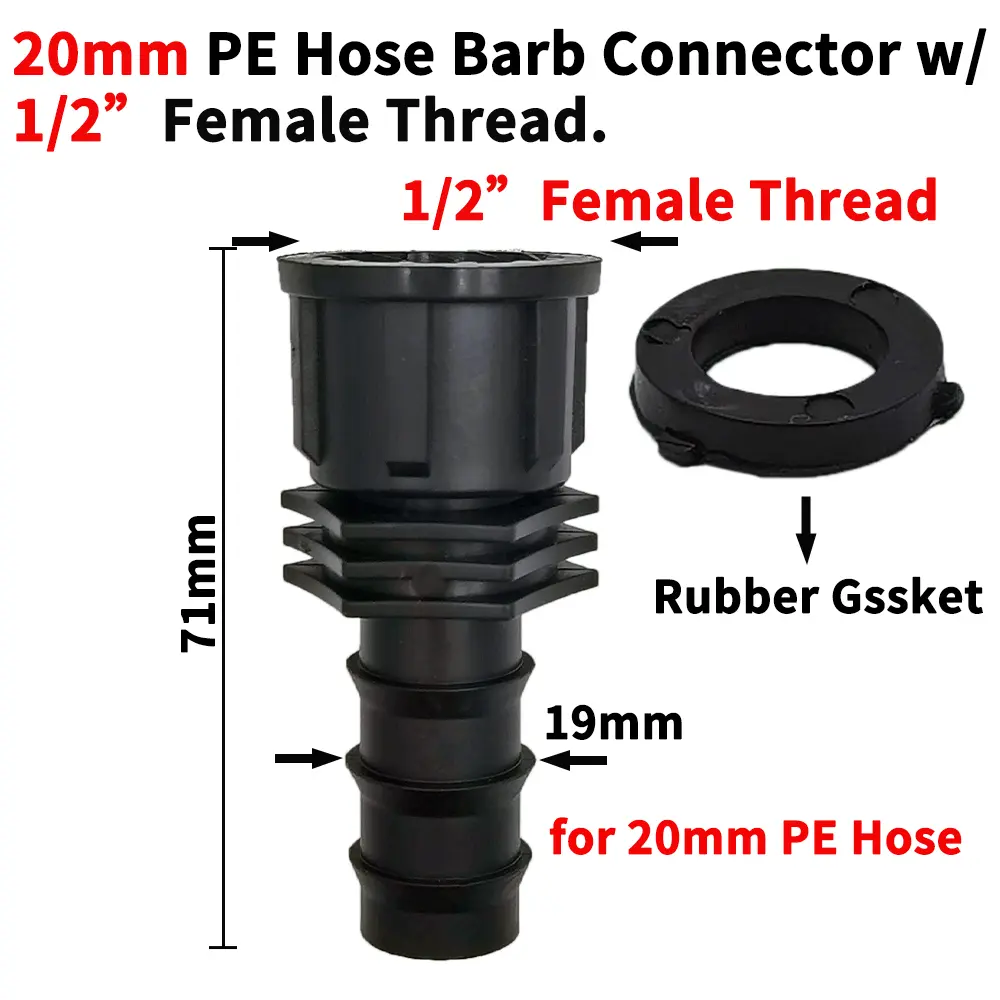 Oasis 4PCS 1/2" 3/4" Threaded 16 20 25MM PE Hose Barb Tee Connector Adapter Tubing Joints Garden Drip Irrigation Coupling Repair