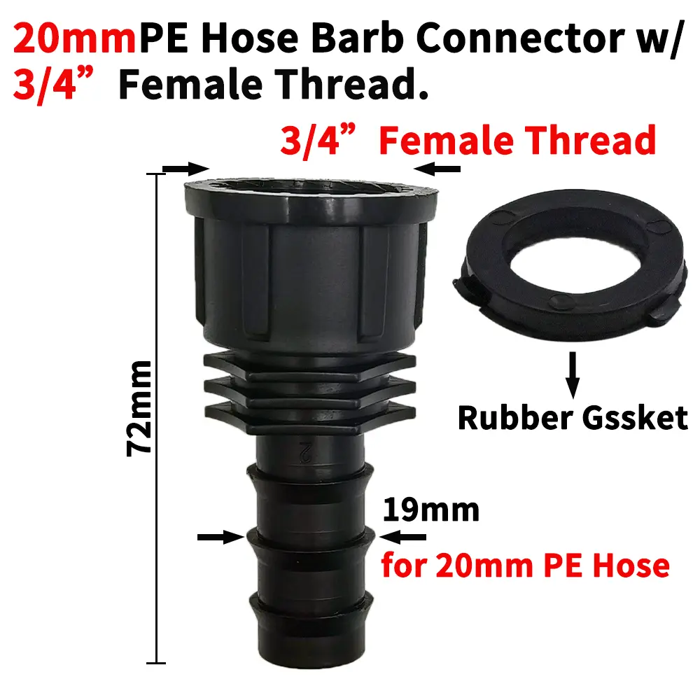 Oasis 4PCS 1/2" 3/4" Threaded 16 20 25MM PE Hose Barb Tee Connector Adapter Tubing Joints Garden Drip Irrigation Coupling Repair
