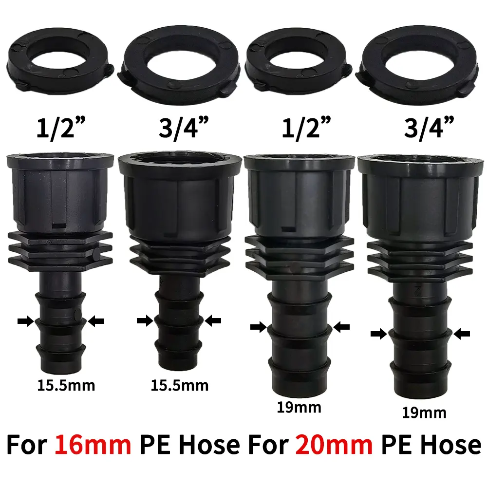 Oasis 4PCS 1/2" 3/4" Threaded 16 20 25MM PE Hose Barb Tee Connector Adapter Tubing Joints Garden Drip Irrigation Coupling Repair