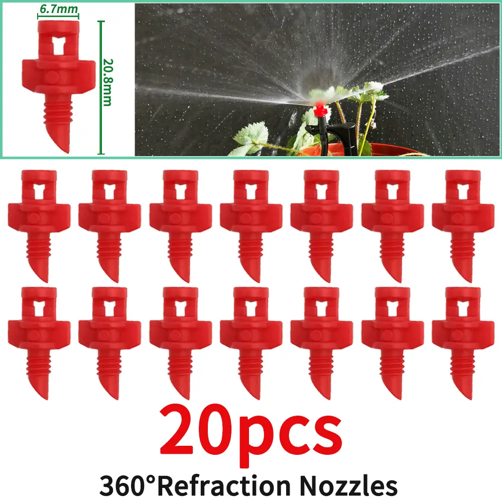 OASIS 20PCS 90/180/360 Degree Refraction Nozzle Sprinkler Head Thread Connection Garden Irrigation Mist Sprayer for Greenhouse