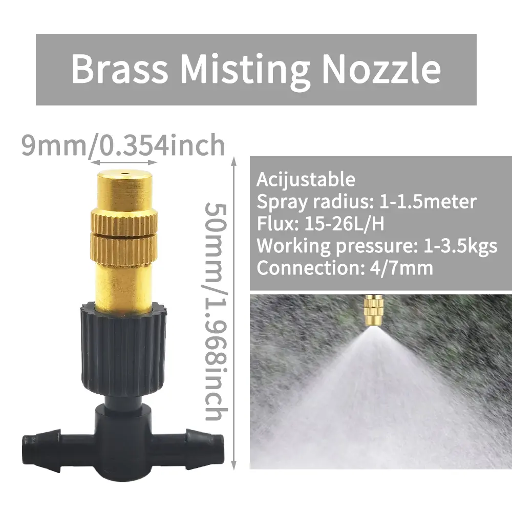 5M-30M Garden Brass Misting Cooling System Irrigation Watering 1/4'' Atomizer Nozzles 4/7mm Hose for Outdoor Greenhouse Pot