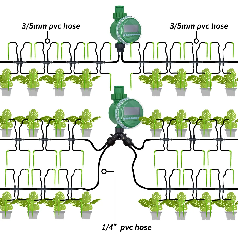 Oasis Garden 4/7mm to 3/5mm Hose Automatic Watering Drip Irrigation System Kit Elbow Emitter Potted Plant Home Bonsai Greenhouse