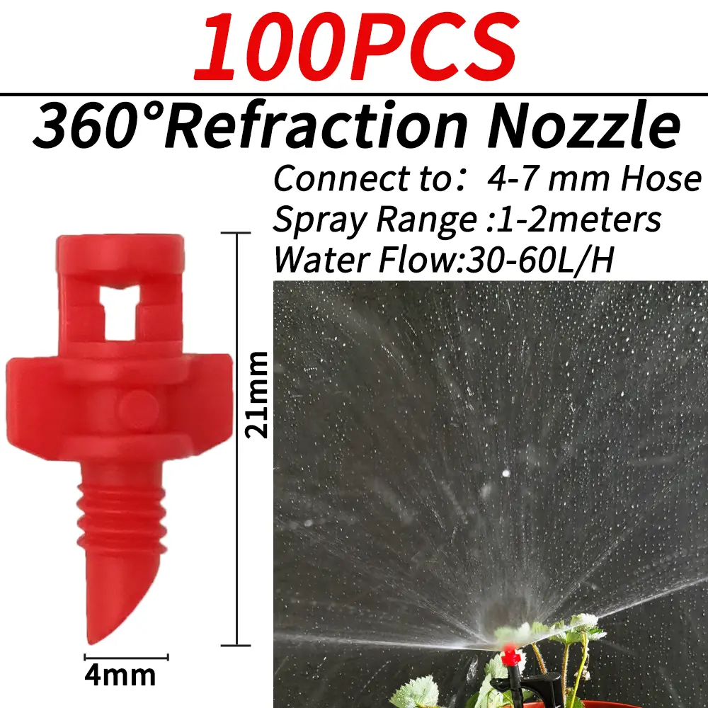 100PCS 90-360° Male Barbed Thread Refraction Micro Nozzles Garden Greenhouse Drip Irrigation Sprinkler Atomized Sprayer Watering