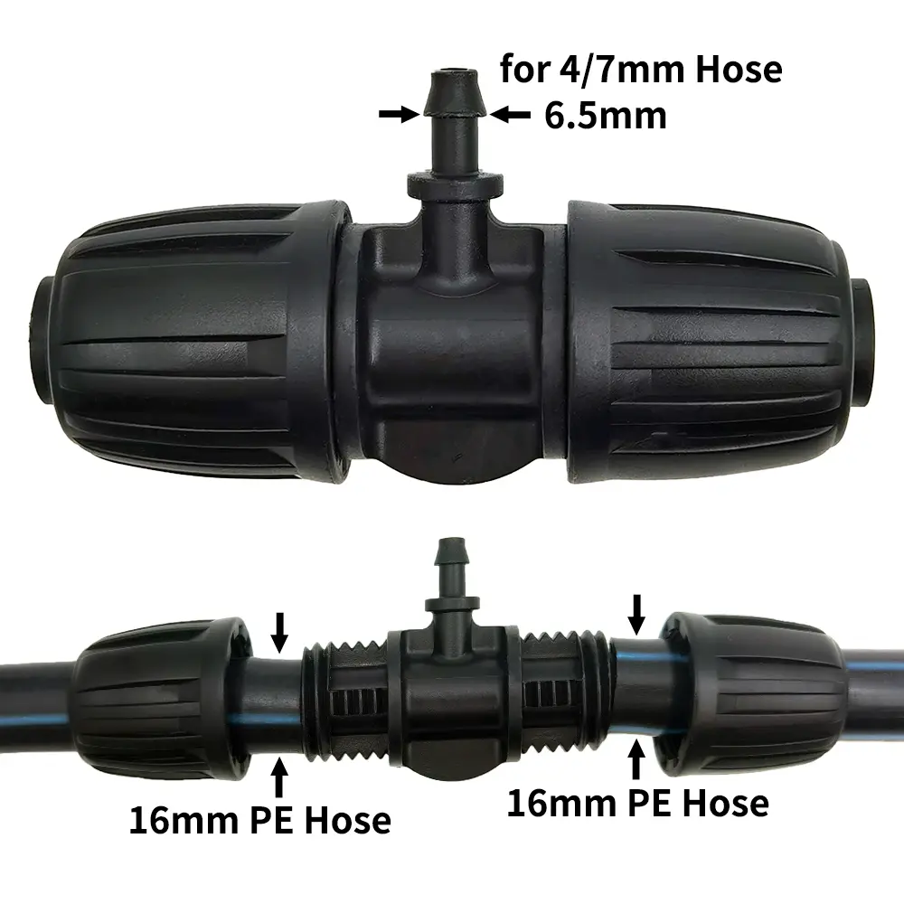 Oasis 10PCS 16mm 1/2'' PE Tubing to 4/7mm Hose Tee Connector w/ Thread Lock Garden Irrigation Water Adapter to 1/4'' Micro Pipe