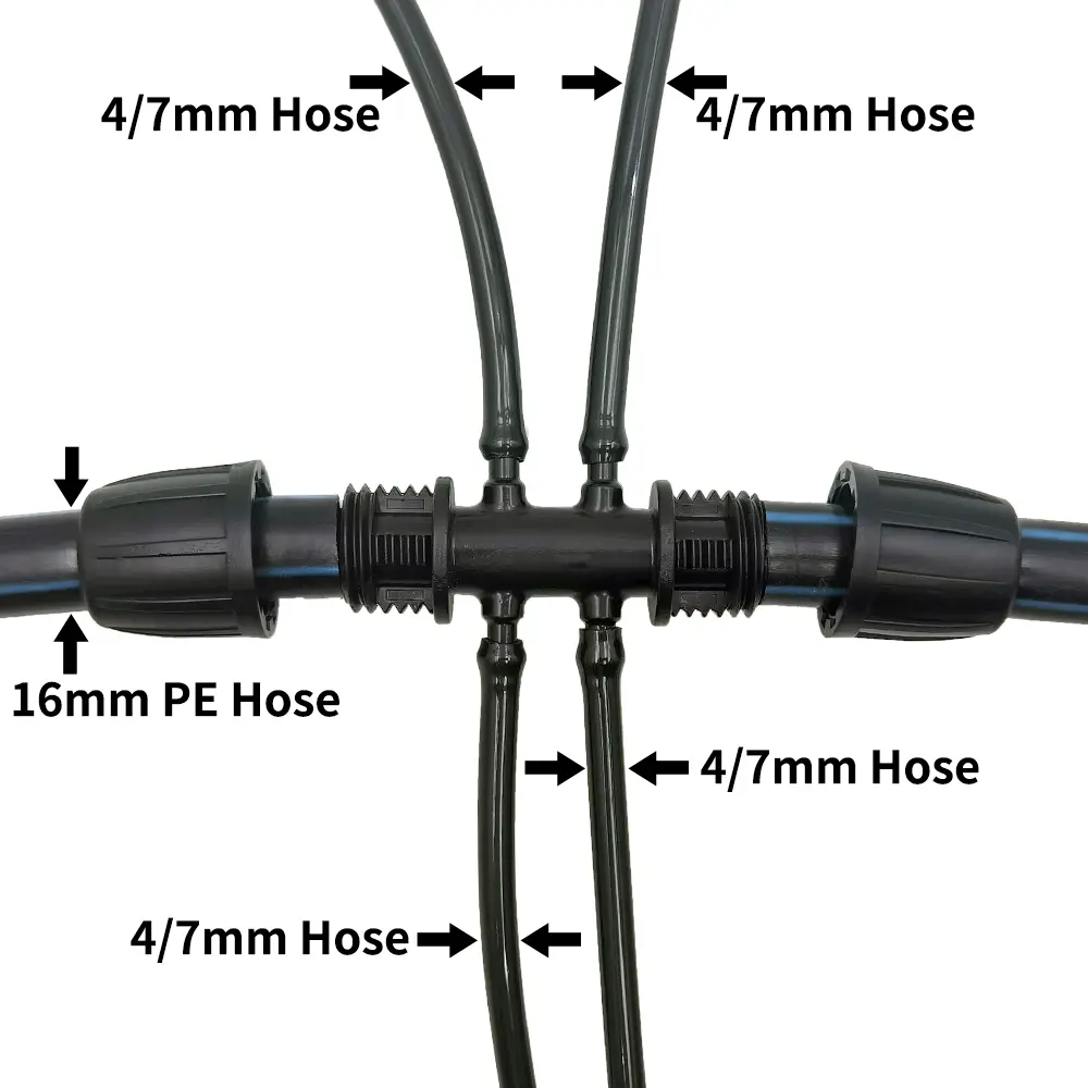 Oasis 16mm to 4/7mm Tubing 6-Way Connector Garden Flower Irrigation Water Adapter PE Pipe to 1/4'' Micro Hose Fitting Joint