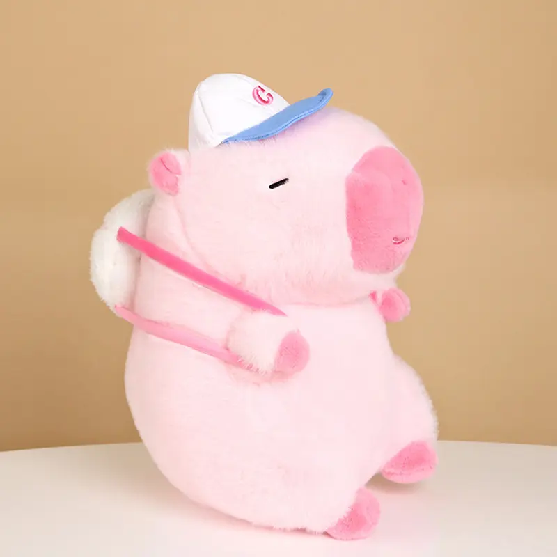 1pcs 25cm Cute Fluffy Pink Capybara Plush Toys Kawaii Baseball Backpack Stuffed Dolls Animals Kids Birthday Gift Home Decor
