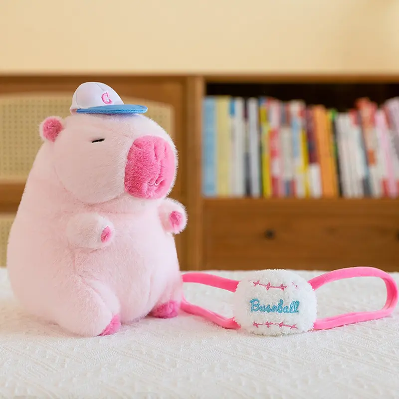 1pcs 25cm Cute Fluffy Pink Capybara Plush Toys Kawaii Baseball Backpack Stuffed Dolls Animals Kids Birthday Gift Home Decor