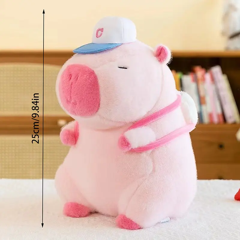 1pcs 25cm Cute Fluffy Pink Capybara Plush Toys Kawaii Baseball Backpack Stuffed Dolls Animals Kids Birthday Gift Home Decor