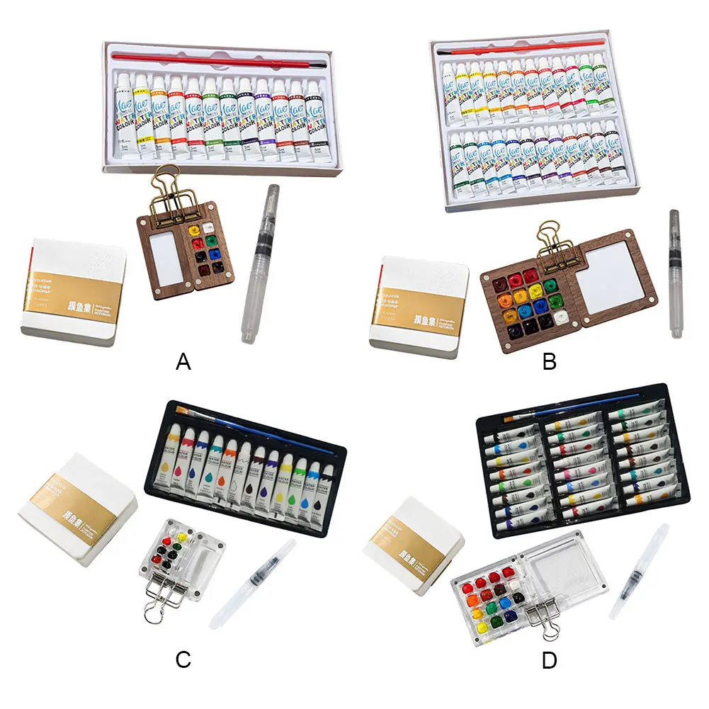 Travel Paint Palette Watercolor Palette Set with Clip Portable Watercolor Set Wooden Grid Paint Box Gift for Artists Students