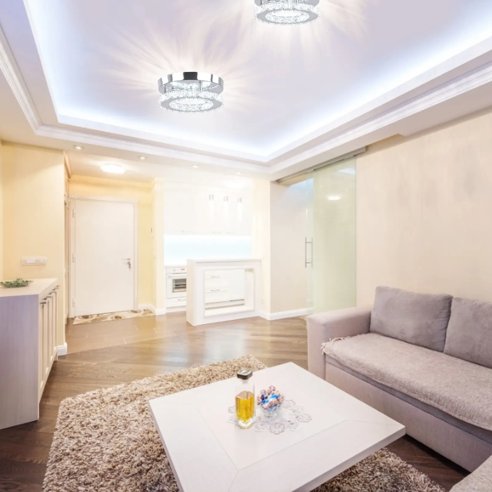 Small LED Ceiling Light Art Gallery Decoration Light Fixture Close to Ceiling Light in Clear Crystal Lamp