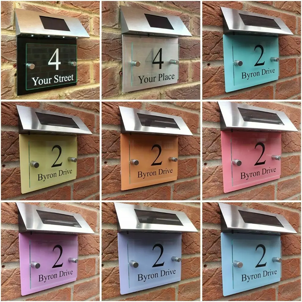 LED Solar House Number Light Door Number Warning Sign Doorplate Lamp Plaques