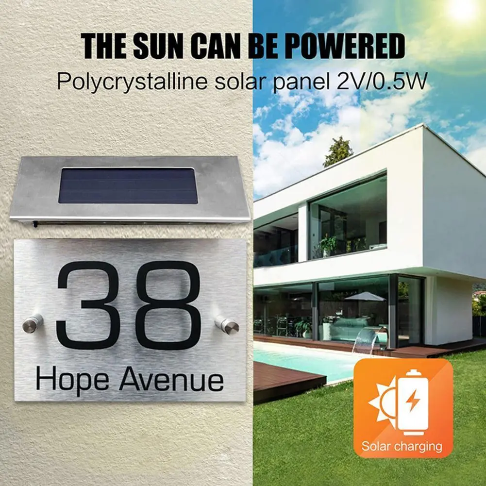 LED Solar House Number Light Door Number Warning Sign Doorplate Lamp Plaques