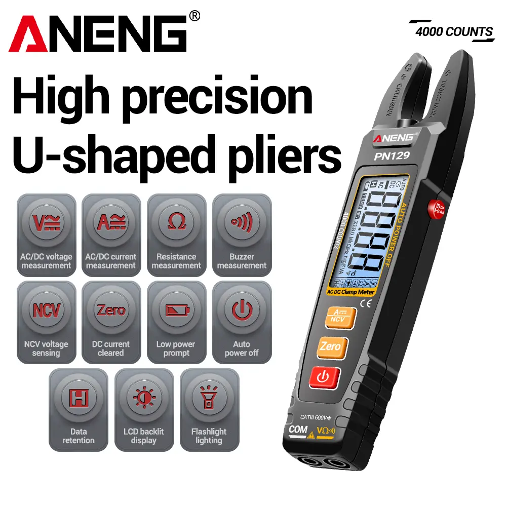Clamp Meter U-shaped Smart Multimeter NCV Resistance Pliers Tester AC/DC Voltage Current Tools Professional Electrician Tools