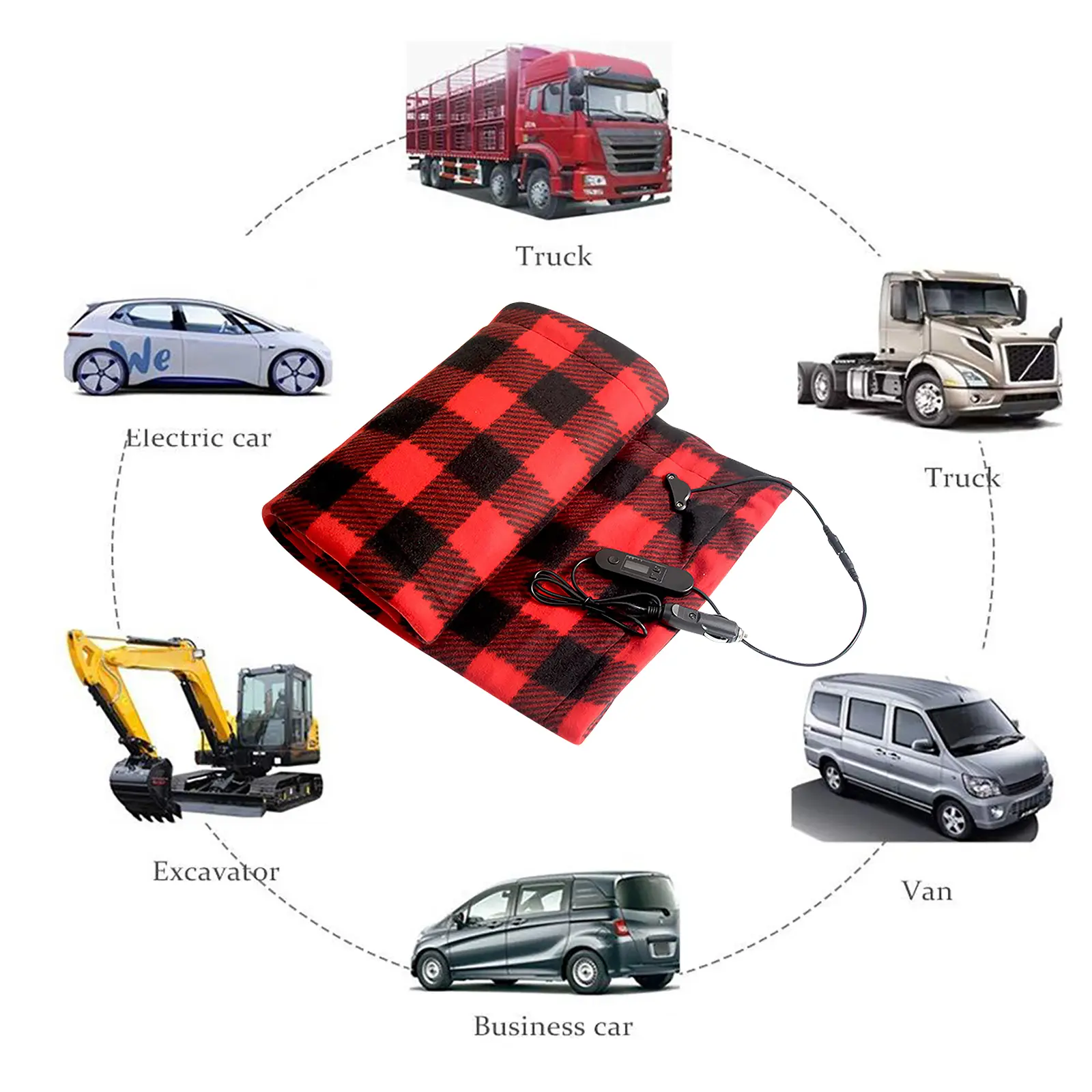 Electric Car Blanket 12V Heated Safety Timer Constant Temperature Heating Blanket Fleece Travel Throw Blanket for RV Truck SUV