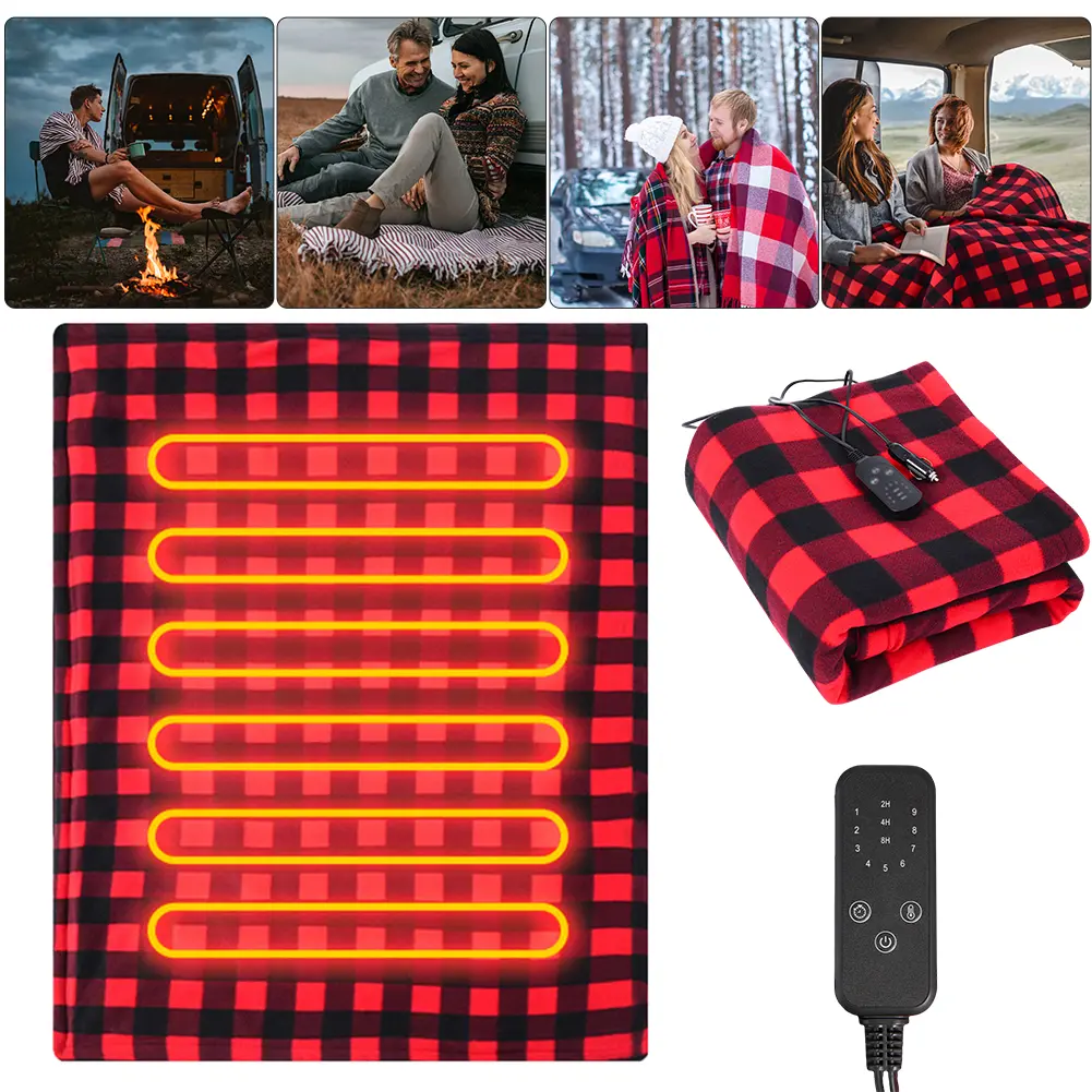 Car Electric Heated Blanket Electric Pad Heater Fast Heating 12V Soft Heating Mat 9 Adjustable Temperature for Car Camping