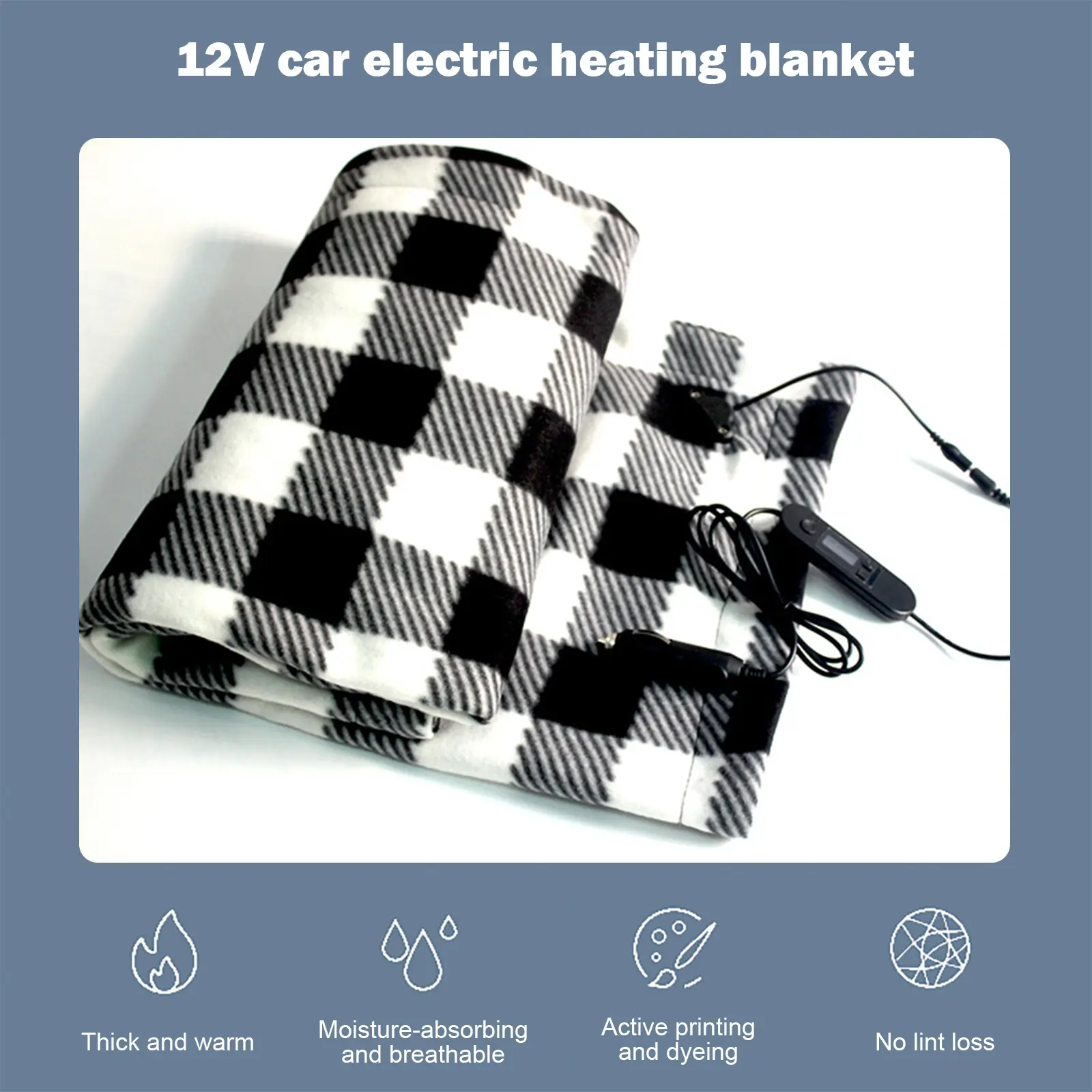 Electric Car Blanket 12V Heated Safety Timer Constant Temperature Heating Blanket Fleece Travel Throw Blanket for RV Truck SUV