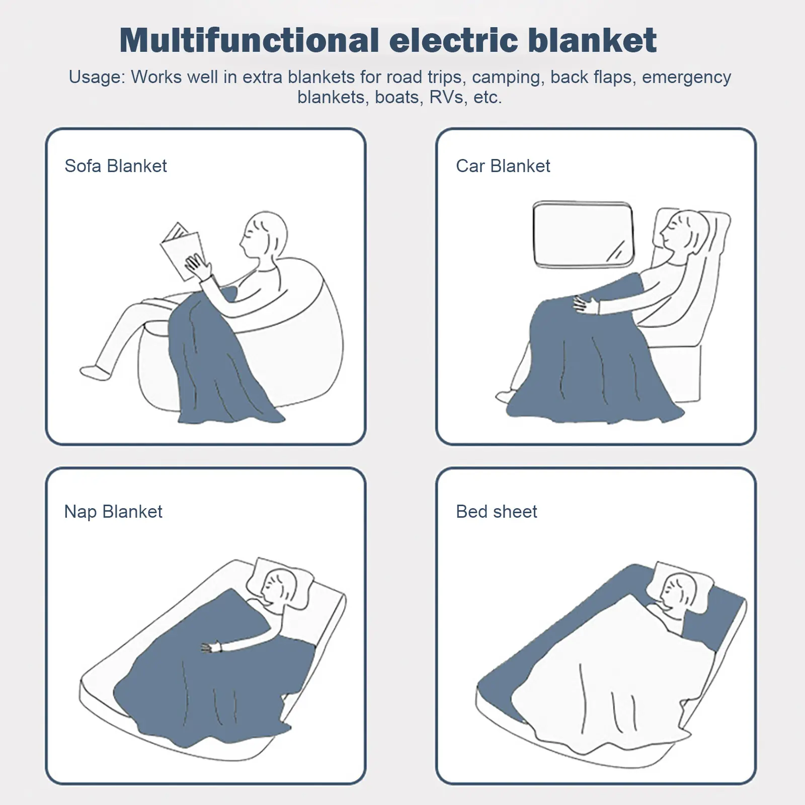 Electric Car Blanket 12V Heated Safety Timer Constant Temperature Heating Blanket Fleece Travel Throw Blanket for RV Truck SUV