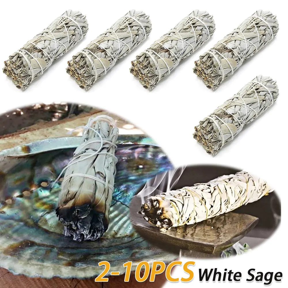 2-10PCS Incense White Sage Bundle Smudge Sticks Purification Pure Leaf Purification Home Cleansing Portable Burning Aromatherapy