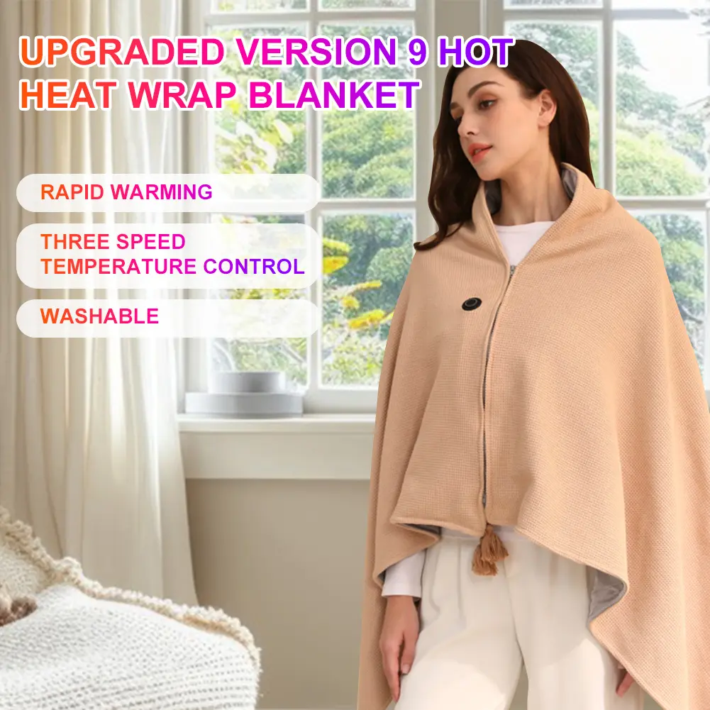 Wearable Heating Electric Blanket Shawl 3 Heating Levels USB Heated Blanket Shawl with 10000mAh Power Bank Heated Shawl