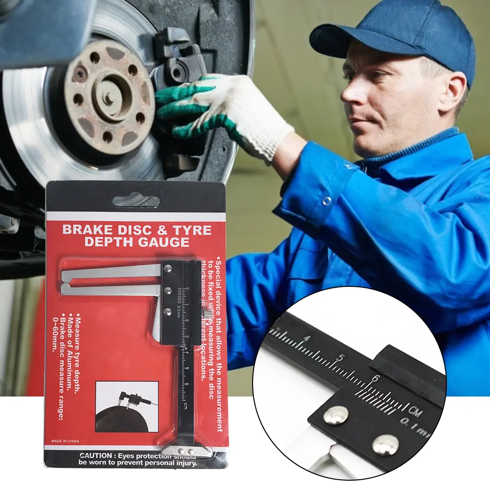 Car Wheel Brake Disc Gauge Ruler Portable Thickness Wear Depth Clamping Caliper