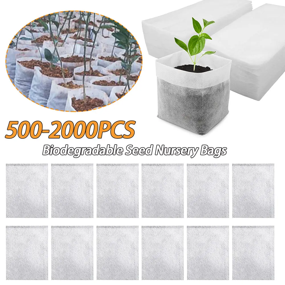 500-2000PCS Garden Plants Grow Bags Non-Woven Plants Seeding Nursery Bags Fabric Seedling Starter Bags for Flower Vegetable