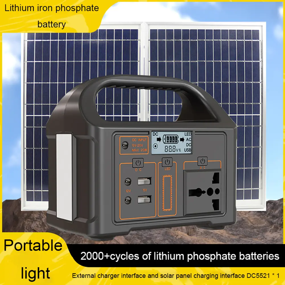 100W Portable Solar Power Station 110V/220V Power Generator Outdoor Power Supply Portable Outdoor Generator Camping Flashlight
