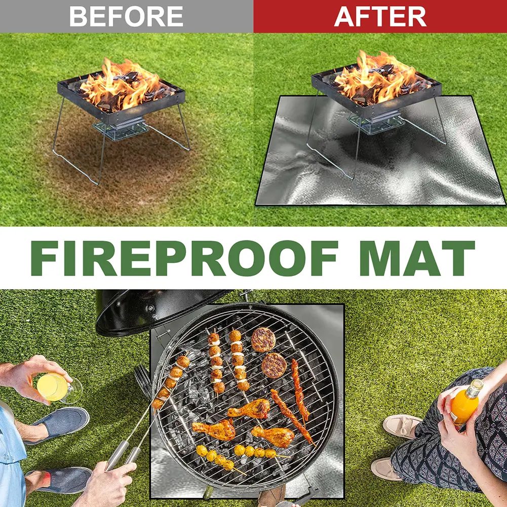 100cmx100cm Square Fire Pit Mat Heat Resistant Grill Mat 3 Layers Fireproof Mat Easy To Clean for Grass Outdoor for Deck Patio