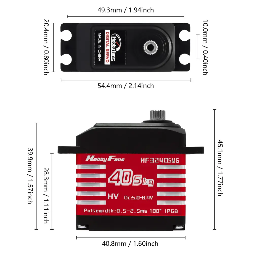 40KG RC Digital Servos IP68 Waterproof High Torque Servos with 25T Servo Horn for 1/12 1/10 1/8 RC Car Crawler Robot Boat