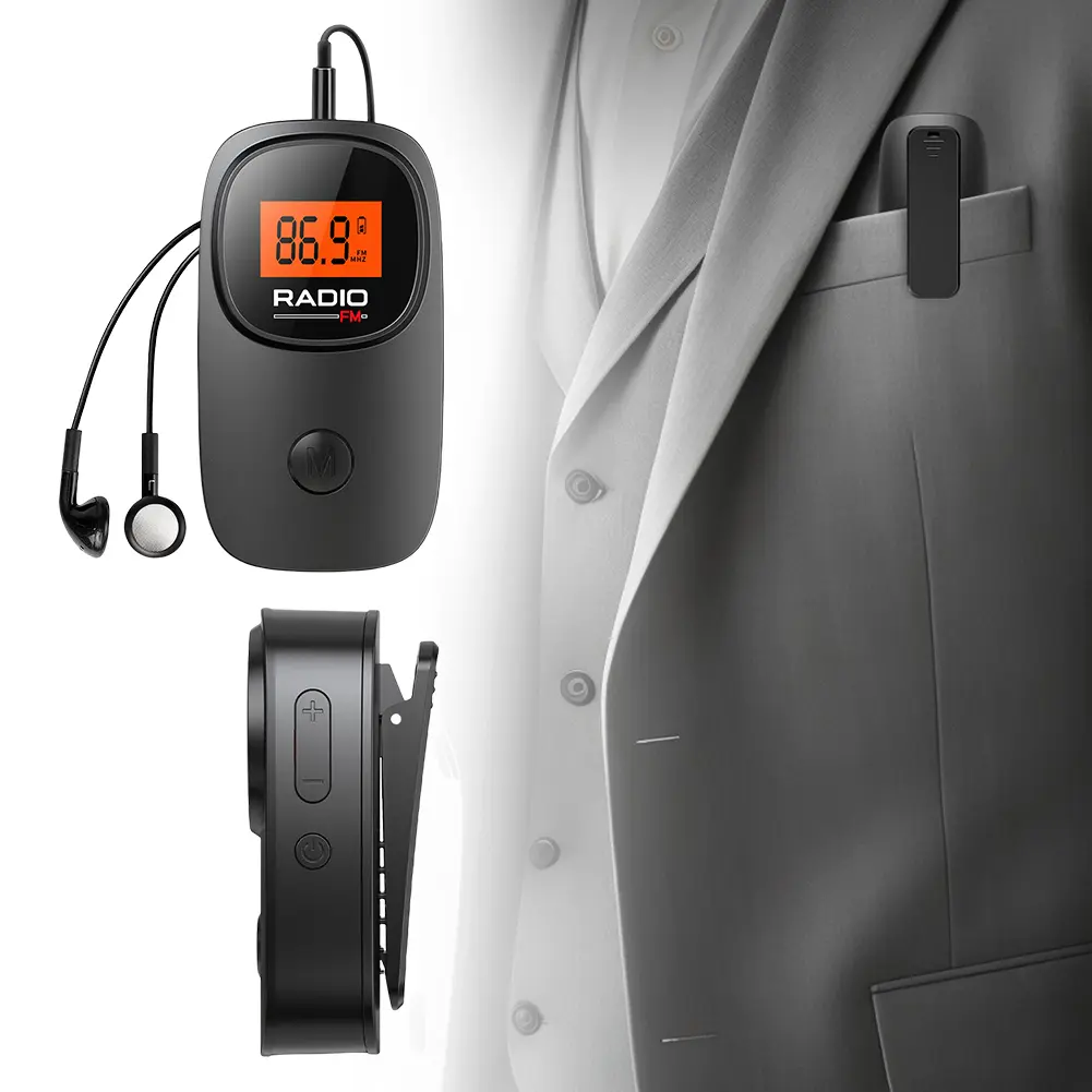 Portable Radio Digital Tuning Pocket Radio with Earphone Mini Radio with Clip for Walking Jogging