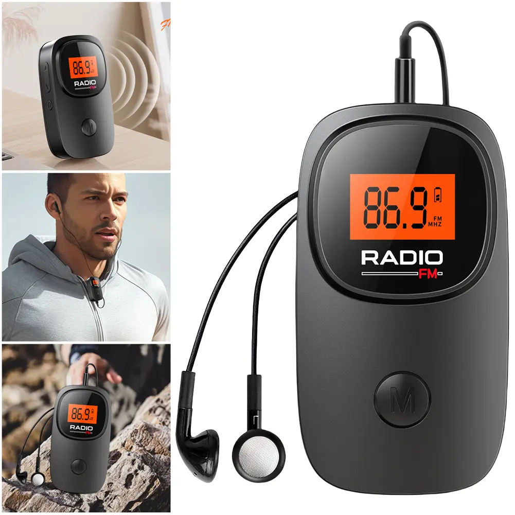 Portable Radio Digital Tuning Pocket Radio with Earphone Mini Radio with Clip for Walking Jogging