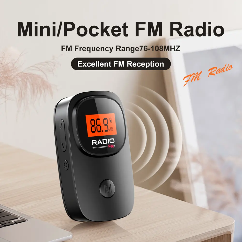 Portable Radio Digital Tuning Pocket Radio with Earphone Mini Radio with Clip for Walking Jogging
