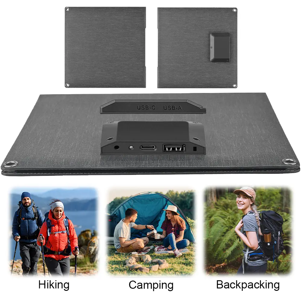 24W Portable Solar Panel with USB-C USB-A Outputs Folding Solar Charger Solar Charging Panel for Outdoor Camping Phone Charger