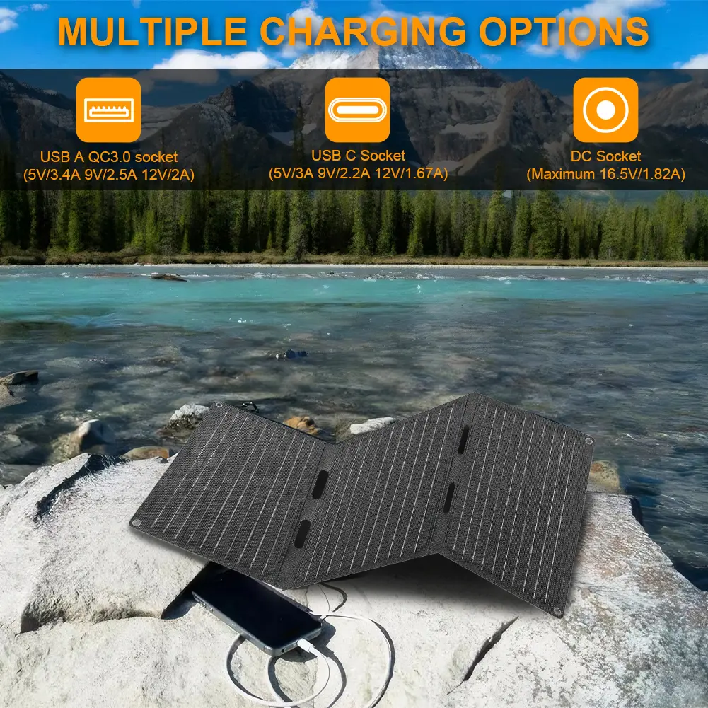 45W Foldable Solar Panel Portable Solar Panel Outdoor Portable Folding Solar Panel Charger for Traveling Camping Backpacking