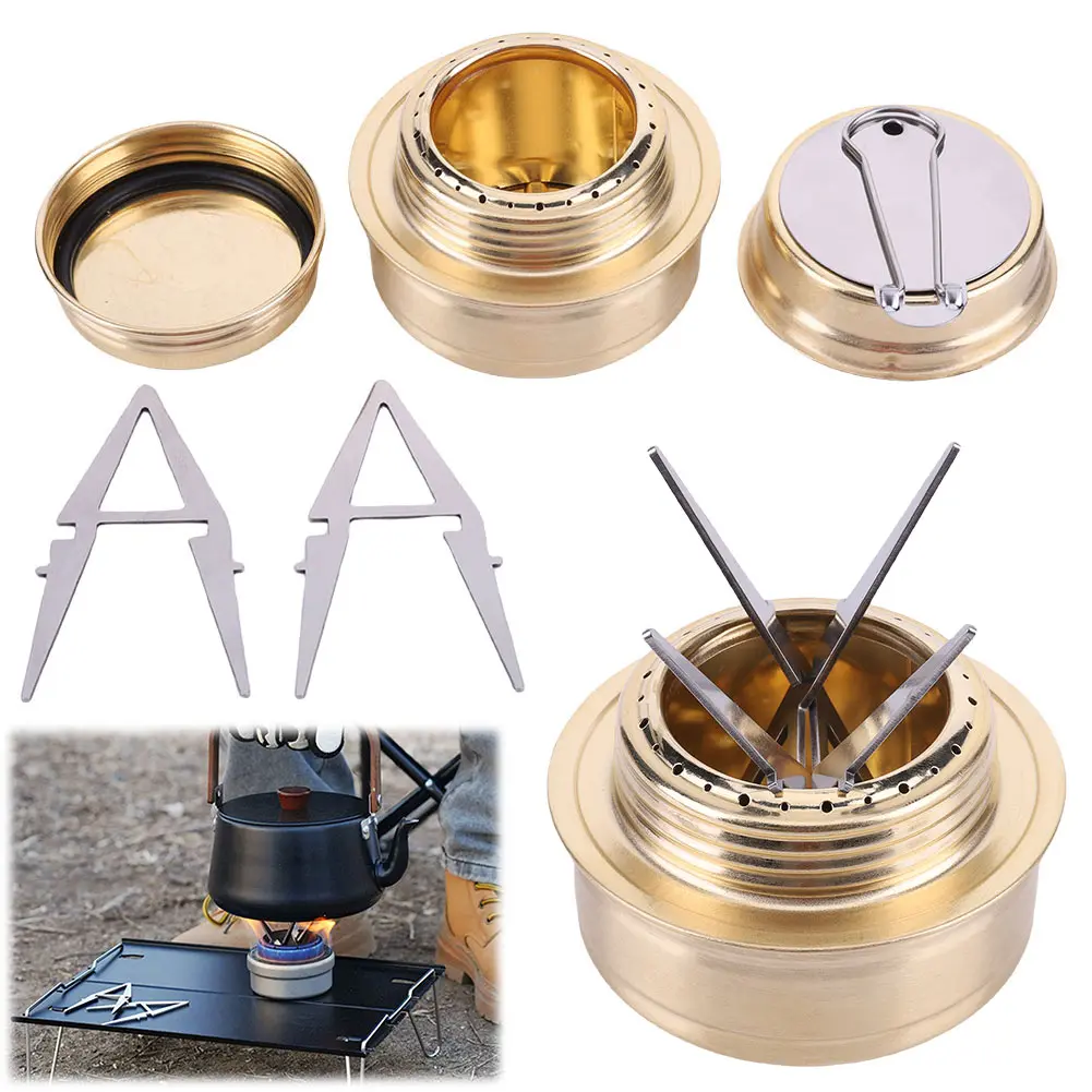 Outdoor Alcohol Stove with Four-Corner Bracket Portable Cooking Stove Adjustable Firepower Hiking Backpacking Cookware