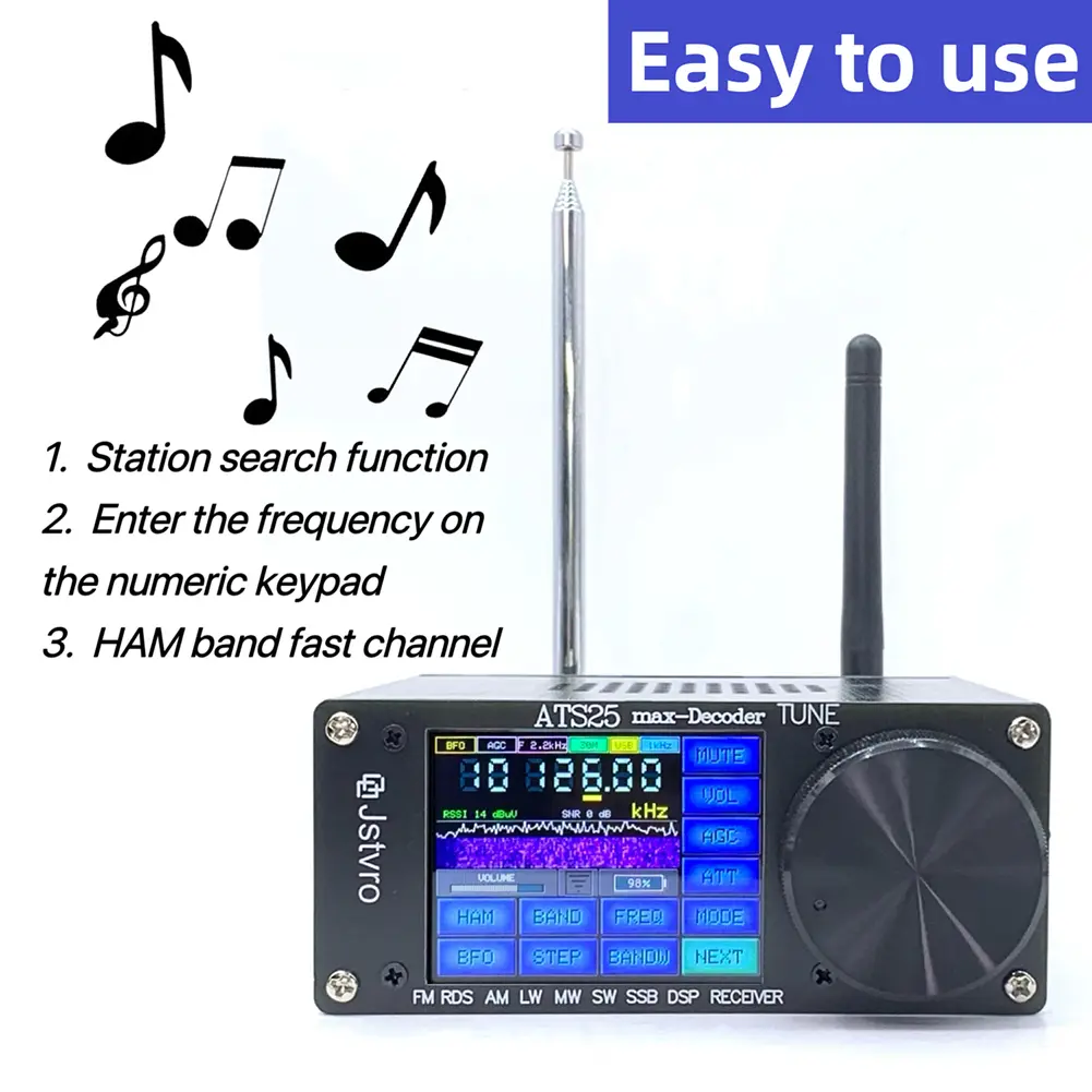 SI4732 ATS-25 Max-Decoder Radio Receiver WiFi Function All Full Bands Receiver 3000mA Lithium Battery 2.4 Inch Touching Screen