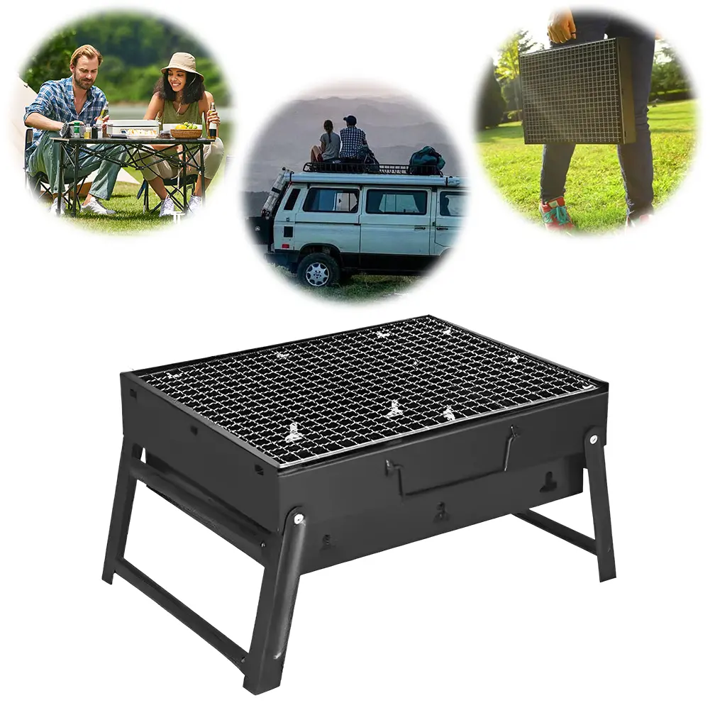 Stainless Steel Portable BBQ Grill Lightweight Mini BBQ Tool Grill Multifunction Tabletop Barbecue Grill for Beach Garden Party