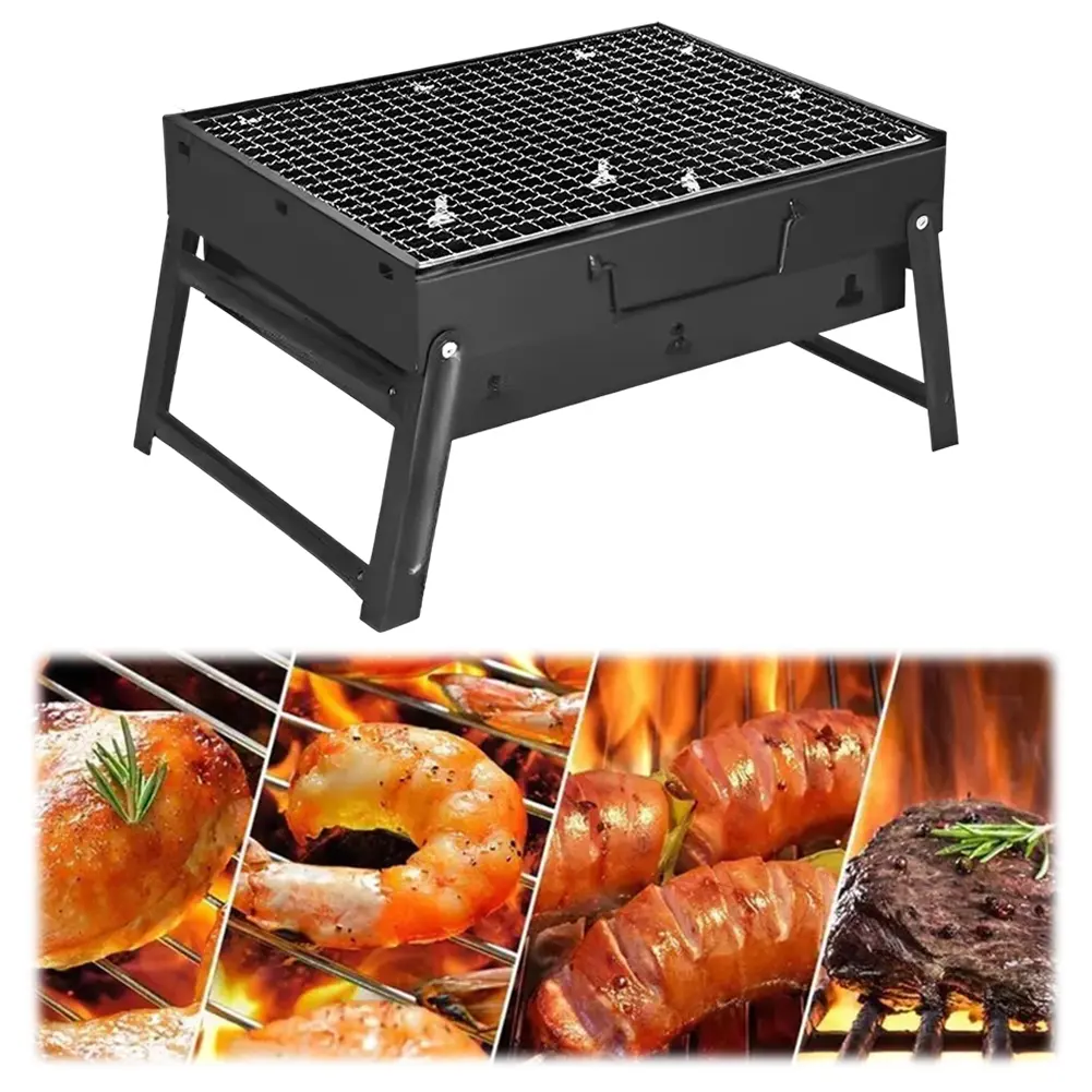 Stainless Steel Portable BBQ Grill Lightweight Mini BBQ Tool Grill Multifunction Tabletop Barbecue Grill for Beach Garden Party