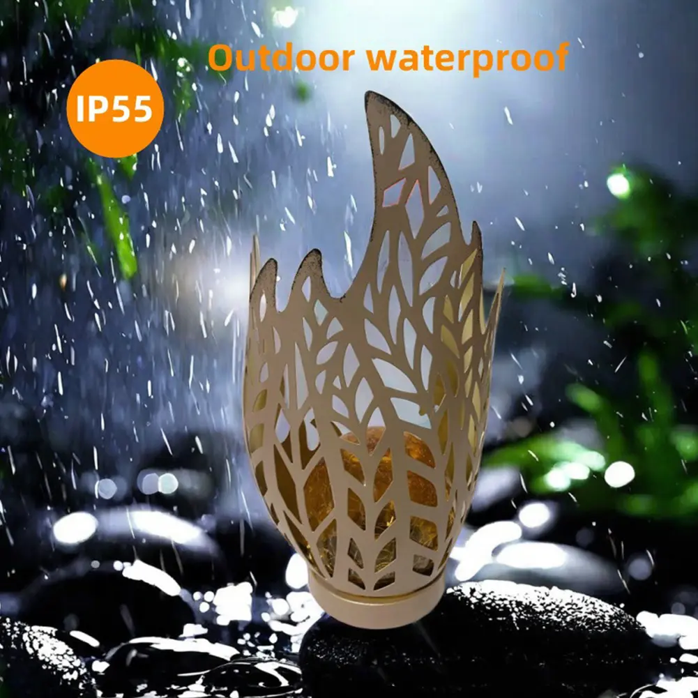 Solar Flame Light Solar Powered Lantern 600mAh Battery Metal Flame Lamp Cracked Ball Light Landscape Light for Lawn Patio Yard