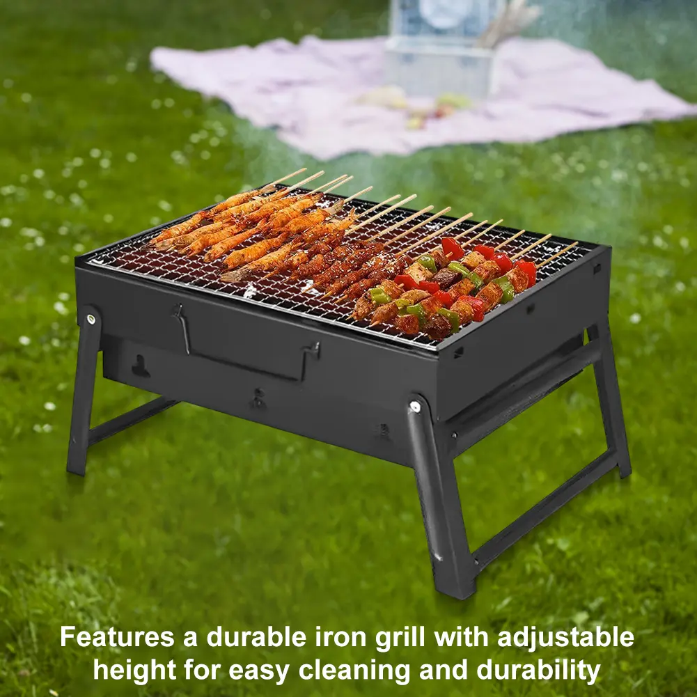 Stainless Steel Portable BBQ Grill Lightweight Mini BBQ Tool Grill Multifunction Tabletop Barbecue Grill for Beach Garden Party