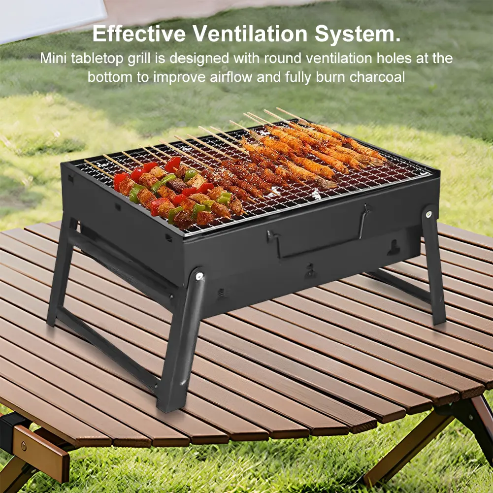 Stainless Steel Portable BBQ Grill Lightweight Mini BBQ Tool Grill Multifunction Tabletop Barbecue Grill for Beach Garden Party