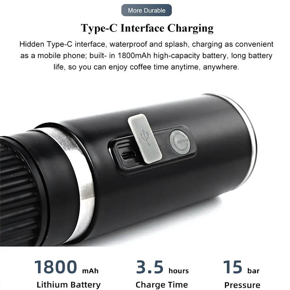 3-in-1 Electric Wireless Heating Coffee Machine Fast Charge Electric Espresso Machine for Camping Travel RV Hiking Office