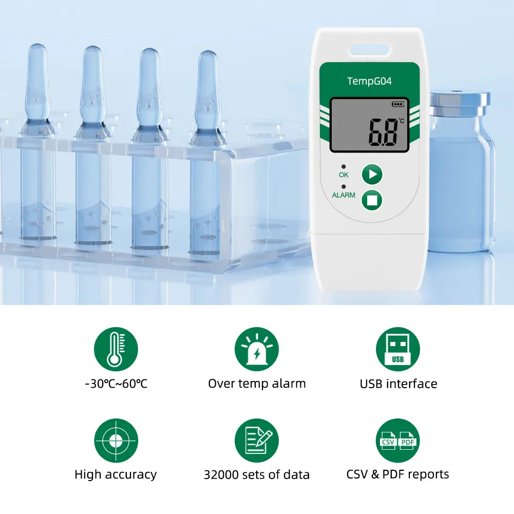 USB Temperature Humidity Data Logger Digital 32000 Point Capacity Over Temp Alarm for Fruit Vegetable Lab Cold Chain Transport