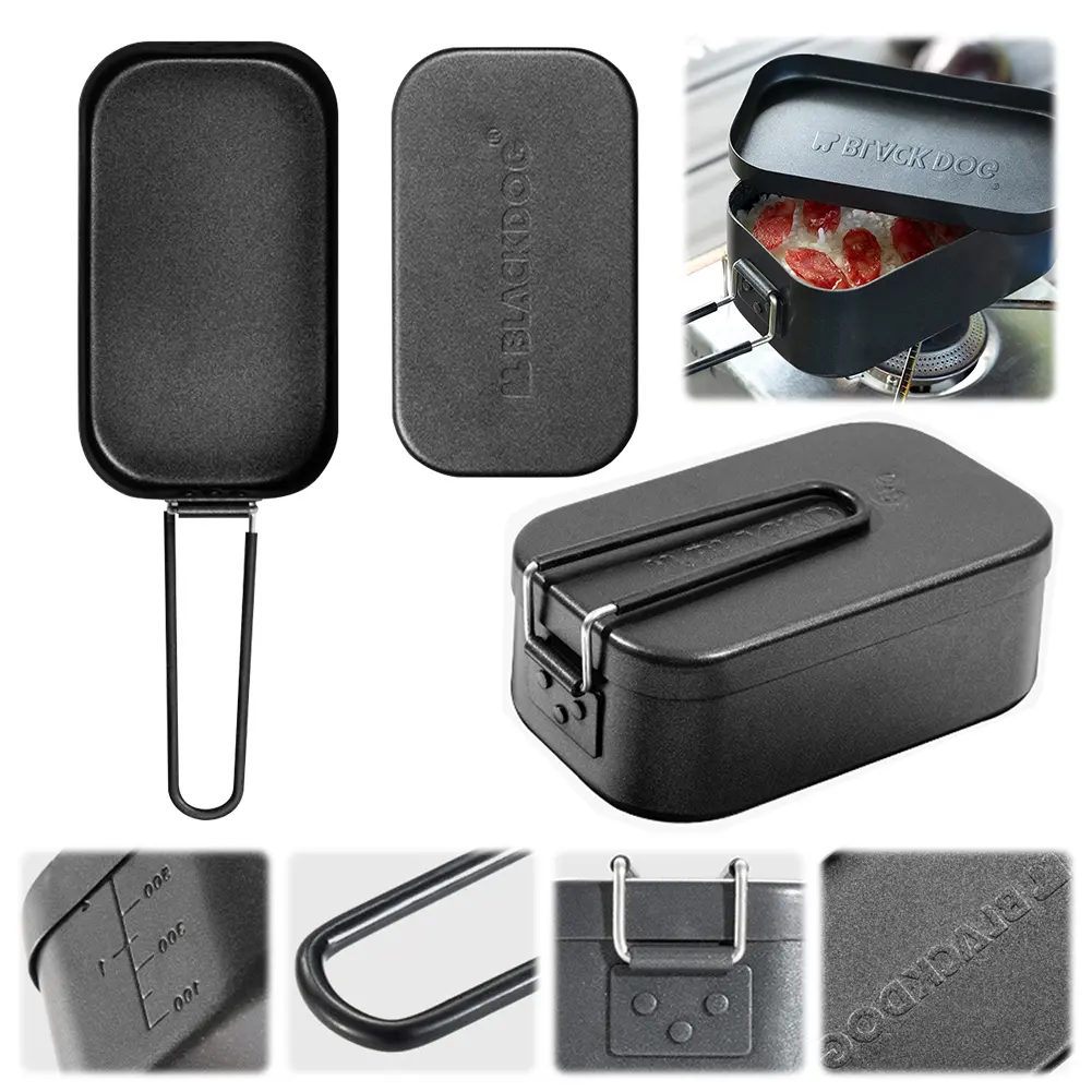 800ml Outdoor Lunch Box with Folding Handle Picnic Lunch Box Aluminum Alloy Cooking Food Container Camping Travel Cookware